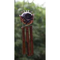 Bamboo Windchime With Owl Painted, Natural Bamboo