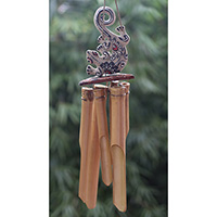 Bamboo Windchime With Gecko Painted, Natural Bamboo