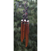 Bamboo Windchime With Gecko Painted, Natural Bamboo