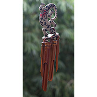 Bamboo Windchime With Gecko Painted, Natural Bamboo