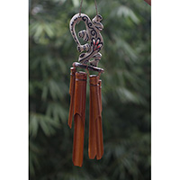 Bamboo Windchime With Gecko Painted, Natural Bamboo