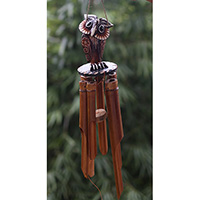 Bamboo Windchime With Owl Painted, Natural Bamboo