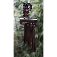 Bamboo Windchime With Gecko Painted, Natural Bamboo