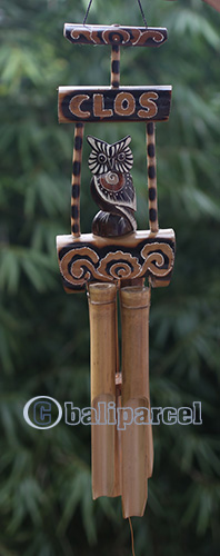 Bamboo Windchime With Owl, Painted Bamboo