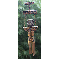 Bamboo Windchime With Owl, Painted Bamboo