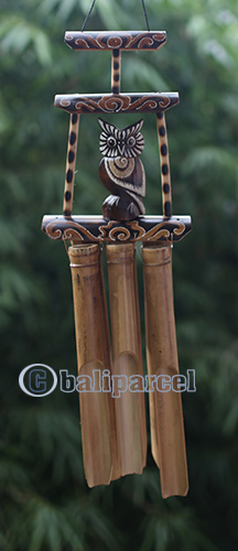 Bamboo Windchime With Owl, Painted Bamboo