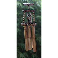 Bamboo Windchime With Owl, Painted Bamboo