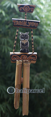 Bamboo Windchime With Owl, Painted Bamboo