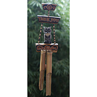 Bamboo Windchime With Owl, Painted Bamboo