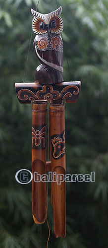 Bamboo Windchime With Owl, Painted Bamboo