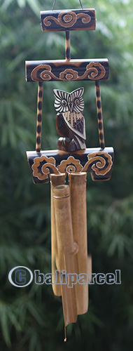 Bamboo Windchime With Owl, Painted Bamboo