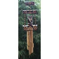 Bamboo Windchime With Owl, Painted Bamboo