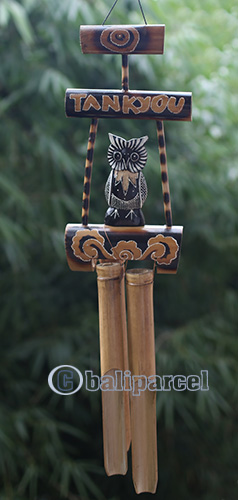 Bamboo Windchime With Owl, Painted Bamboo