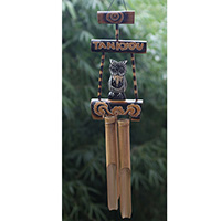 Bamboo Windchime With Owl, Painted Bamboo