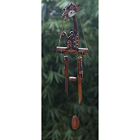 Bamboo Windchime With Cat, Painted Bamboo