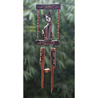 Bamboo Windchime With Cat, Painted Bamboo