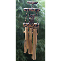 Bamboo Windchime With Owl, Painted Bamboo