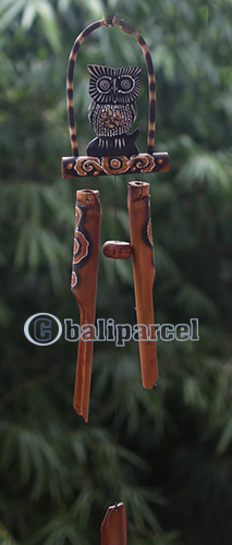 Bamboo Windchime With Owl, Painted Bamboo
