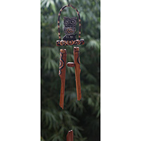 Bamboo Windchime With Owl, Painted Bamboo