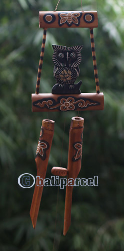Bamboo Windchime With Owl, Painted Bamboo
