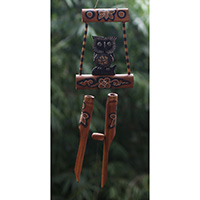 Bamboo Windchime With Owl, Painted Bamboo