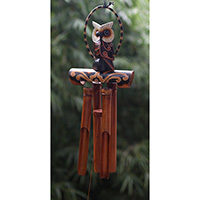 Bamboo Windchime With Owl, Painted Bamboo