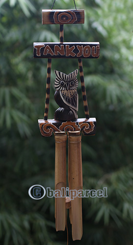 Bamboo Windchime With Owl, Painted Bamboo
