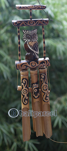 Bamboo Windchime With Owl, Painted Bamboo