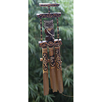 Bamboo Windchime With Owl, Painted Bamboo