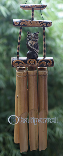 Bamboo Windchime With Owl, Painted Bamboo