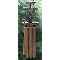 Bamboo Windchime With Owl, Painted Bamboo