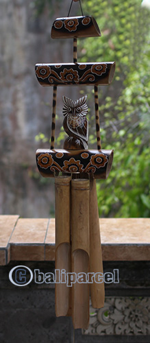 Bamboo Windchime With Owl, Painted Bamboo
