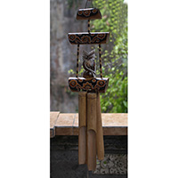Bamboo Windchime With Owl, Painted Bamboo