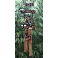 Bamboo Windchime With Owl, Painted Bamboo
