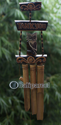 Bamboo Windchime With Owl, Painted Bamboo