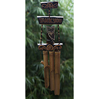 Bamboo Windchime With Owl, Painted Bamboo