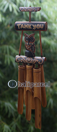 Bamboo Windchime With Owl, Painted Bamboo