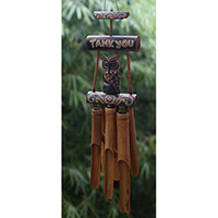 Bamboo Windchime With Owl, Painted Bamboo
