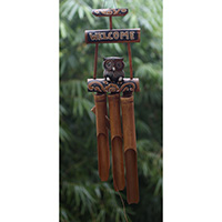 Bamboo Windchime With Owl, Painted Bamboo