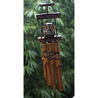 Bamboo Windchime With Owl, Painted Bamboo