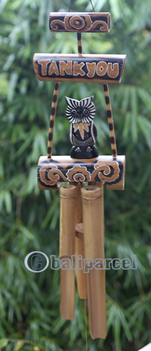 Bamboo Windchime With Owl, Painted Bamboo