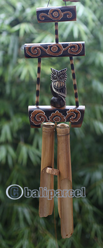 Bamboo Windchime With Owl, Painted Bamboo