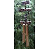 Bamboo Windchime With Owl, Painted Bamboo