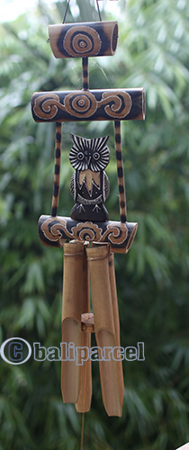 Bamboo Windchime With Owl, Painted Bamboo