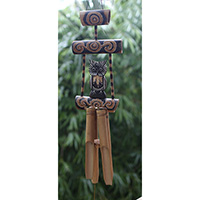 Bamboo Windchime With Owl, Painted Bamboo