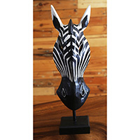 Wooden Mask With Stand, Hand Carved From Albesia Wood