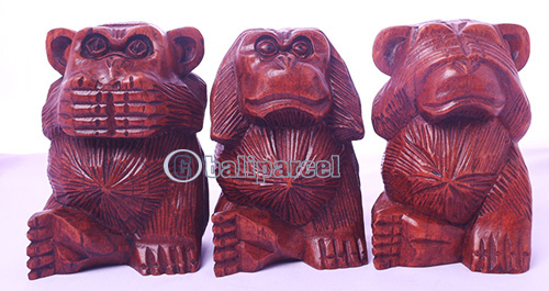 Wooden Monkey Set 3, Hand Made From Suar Wood 