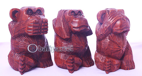 Wooden Monkey Set 3, Hand Made From Suar Wood 