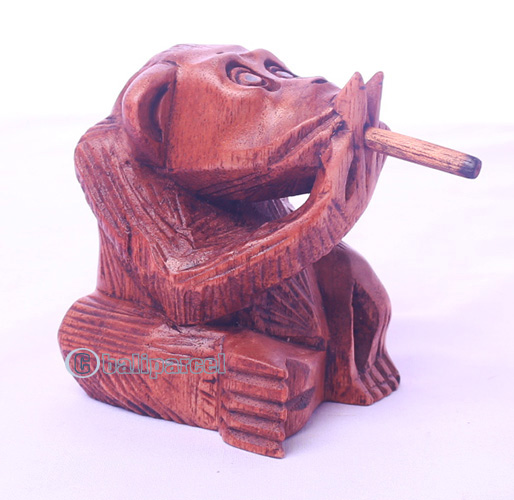 Wooden Monkey, Hand Made From Suar Wood 