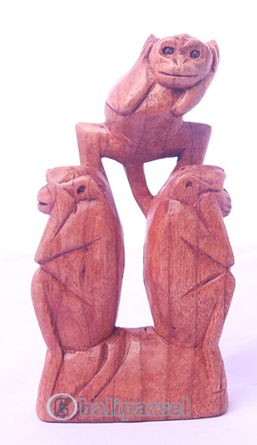 Wooden Monkey, Hand Made From Suar Wood 